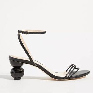 Anthropologie Guilhermina Sculptural Black Leather Heeled Sandals in Black 10 M
